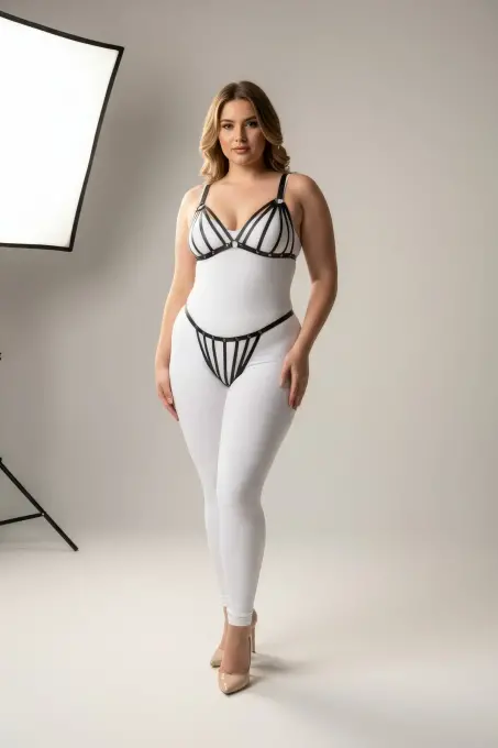 Büyük Beden Siyah Kadın Harness Takım Lastik Fantezi Aksesuar - APFT555 - 2