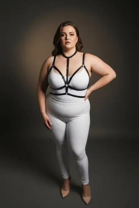 Büyük Beden Siyah Kadın Harness Takım Lastik Halka Detaylı Fantezi Aksesuar - APFT137 - 1