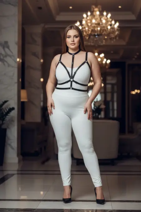 Büyük Beden Siyah Kadın Harness Takım Lastik Halka Detaylı Fantezi Aksesuar - APFT137 - 4