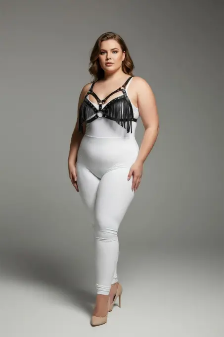 Büyük Beden Siyah Kadın Harness Takım Püskül Detaylı Deri Sütyen Aksesuarı - APFT418 - Angels Passion (1)