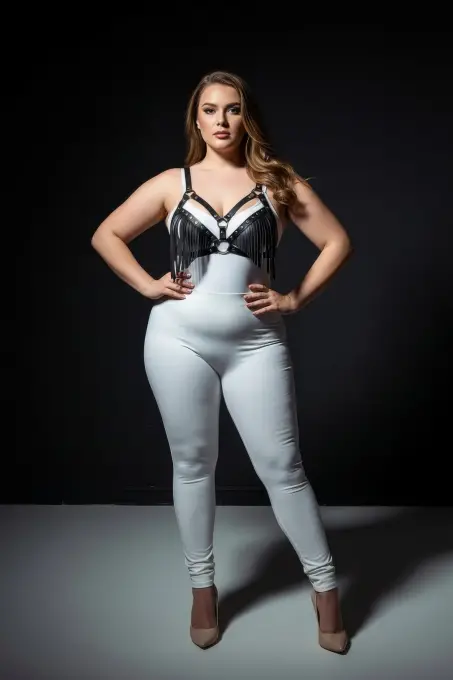 Büyük Beden Siyah Kadın Harness Takım Püskül Detaylı Deri Sütyen Aksesuarı - APFT418 - 4