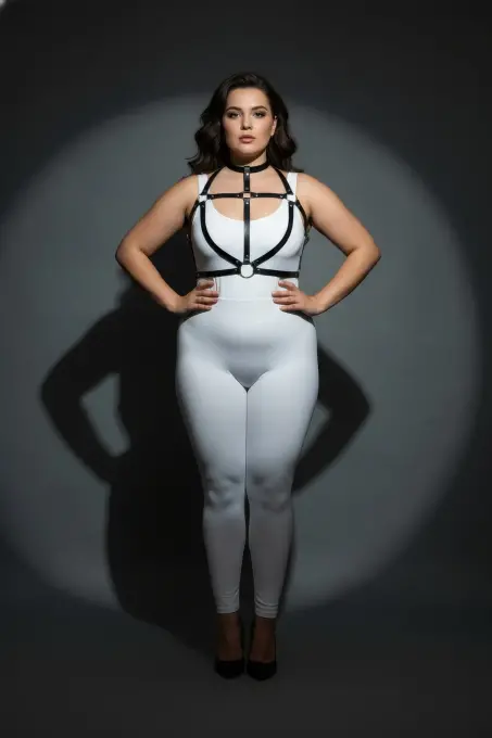 Büyük Beden Siyah Kadın Harness Takım Seksi Deri Halka Detaylı - APFT434 - 4