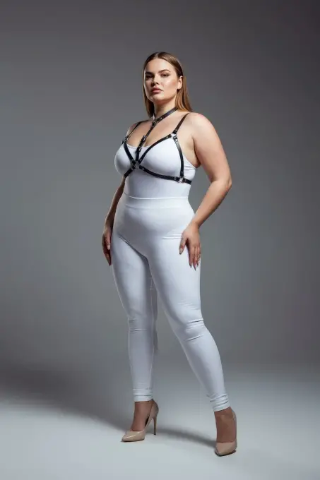 Büyük Beden Siyah Kadın Harness Takım Şık Deri Göğüs Aksesuarı - APFT197 - 1