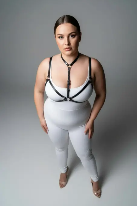 Büyük Beden Siyah Kadın Harness Takım Şık Deri Göğüs Aksesuarı - APFT197 - 2