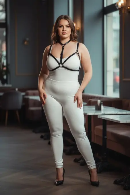 Büyük Beden Siyah Kadın Harness Takım Şık Deri Göğüs Aksesuarı - APFT197 - 3