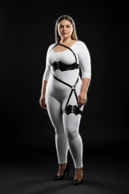 Büyük Beden Siyah Kadın Harness Takım Tam Vücut Korse Detaylı - APFT1372 - 3