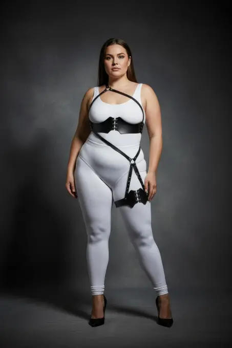 Büyük Beden Siyah Kadın Harness Takım Tam Vücut Korse Detaylı - APFT1372 - 4