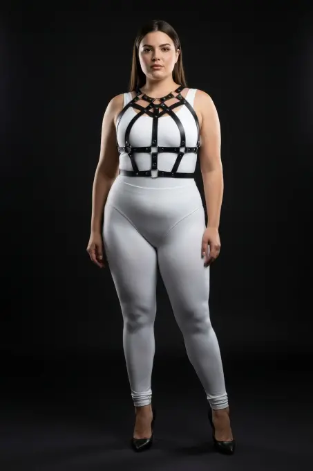 Büyük Beden Siyah Kadın Harness Takım Zımba Detaylı Şık Vücut Aksesuarı - APFT1085 - 3