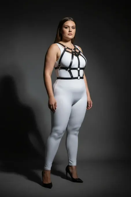 Büyük Beden Siyah Kadın Harness Takım Zımba Detaylı Şık Vücut Aksesuarı - APFT1085 - 4