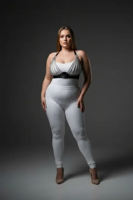 Büyük Beden Siyah Kadın Harness Takım Zincir Detaylı Deri Fantezi Aksesuar - APFT964 - 3