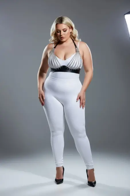 Büyük Beden Siyah Kadın Harness Takım Zincir Detaylı Deri Fantezi Aksesuar - APFT964 - 4