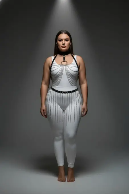 Büyük Beden Siyah Kadın Harness Takım Zincir Detaylı Seksi Deri - APFT462 - 4