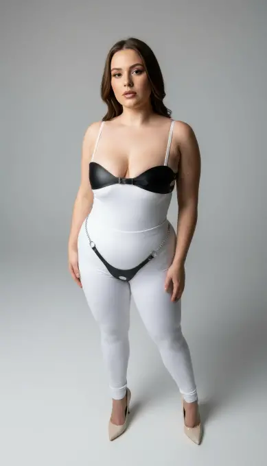 Büyük Beden Siyah Kadın Harness Takım Zincir ve Halka Detaylı Deri Fantezi Aksesuar - APFT1234 - 2