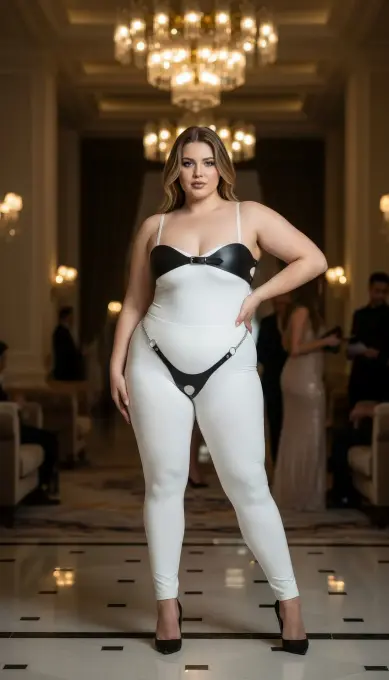 Büyük Beden Siyah Kadın Harness Takım Zincir ve Halka Detaylı Deri Fantezi Aksesuar - APFT1234 - 3