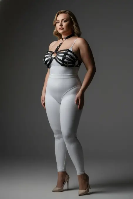 Büyük Beden Siyah Kadın Harness Takım Zincir ve Halka Detaylı Fantezi Aksesuar - APFT1408 - 1