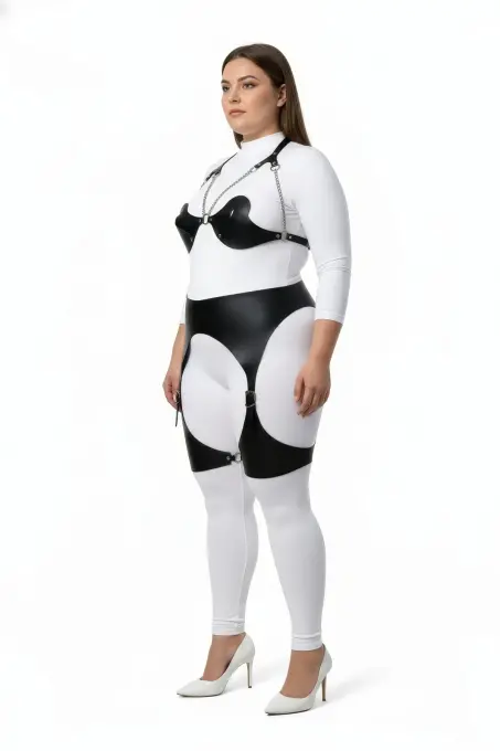 Büyük Beden Siyah Kadın Harness Takım Zincir ve Jartiyer Detaylı - APFT1220 - Angels Passion (1)