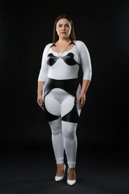 Büyük Beden Siyah Kadın Harness Takım Zincir ve Jartiyer Detaylı - APFT1220 - 3