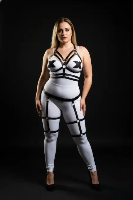 Büyük Beden Siyah Kadın Jartiyer Harness Fantazi Deri Takım - APFT303 - 1