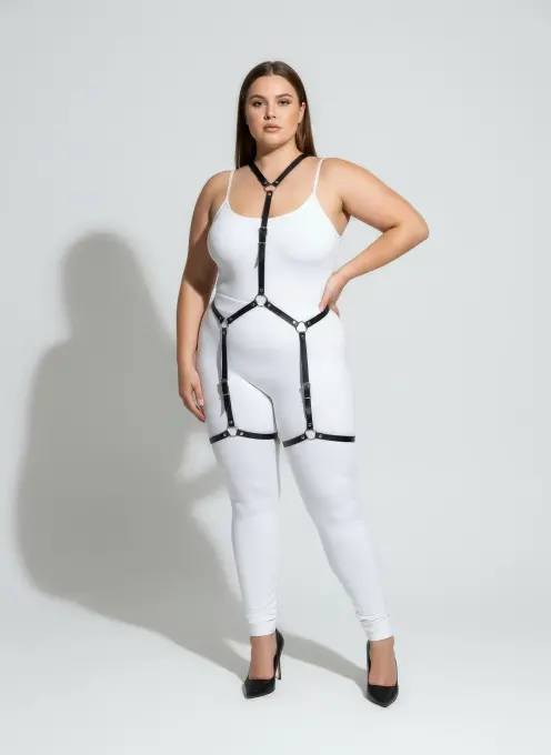 Büyük Beden Siyah Kadın Jartiyer Harness Fantazi İç Giyim Vücut Aksesuarı - APFT234 - 1