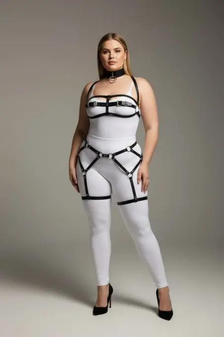 Büyük Beden Siyah Kadın Jartiyer Harness Takım Tasmalı Deri Vücut Aksesuarı - APFT242 - Angels Passion (1)