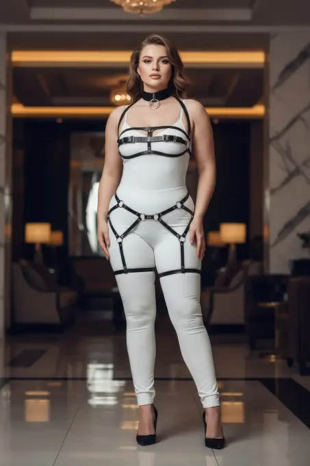 Büyük Beden Siyah Kadın Jartiyer Harness Takım Tasmalı Deri Vücut Aksesuarı - APFT242 - 3