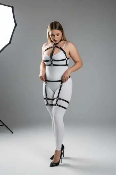 Büyük Beden Siyah Kadın Jartiyer Harness Takımı Ayarlanabilir Fantezi Aksesuarı - APFT272 - 1