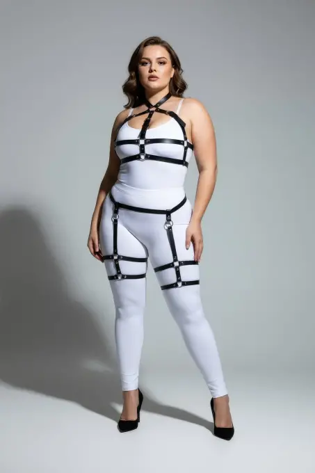 Büyük Beden Siyah Kadın Jartiyer Harness Takımı Ayarlanabilir Fantezi Aksesuarı - APFT272 - 2