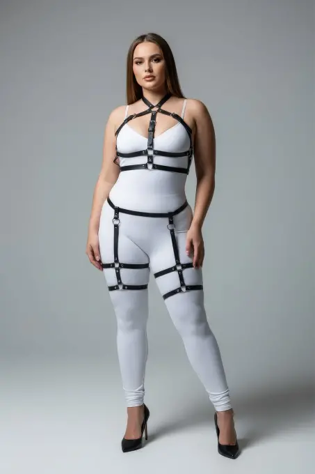 Büyük Beden Siyah Kadın Jartiyer Harness Takımı Ayarlanabilir Fantezi Aksesuarı - APFT272 - 3