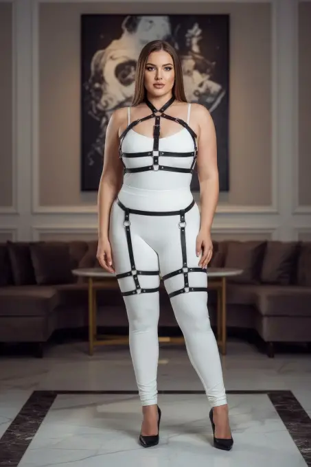 Büyük Beden Siyah Kadın Jartiyer Harness Takımı Ayarlanabilir Fantezi Aksesuarı - APFT272 - 4