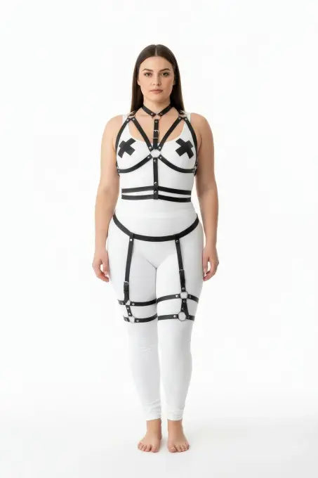 Büyük Beden Siyah Kadın Jartiyerli Harness Takım Ayarlanabilir Deri Aksesuar - APFT455 - Angels Passion (1)