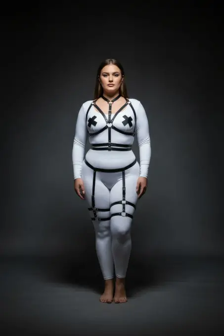 Büyük Beden Siyah Kadın Jartiyerli Harness Takım Ayarlanabilir Deri Aksesuar - APFT455 - 4