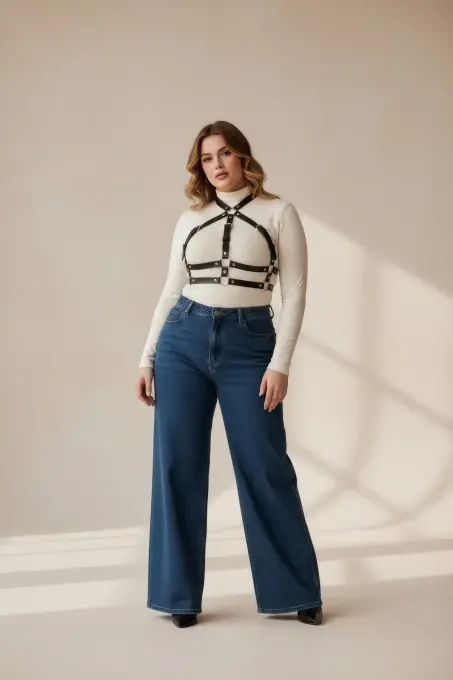 Büyük Beden Siyah Kadın Kemer Ayarlanabilir Deri Harness Vücut Aksesuarı - APFT218 - 2