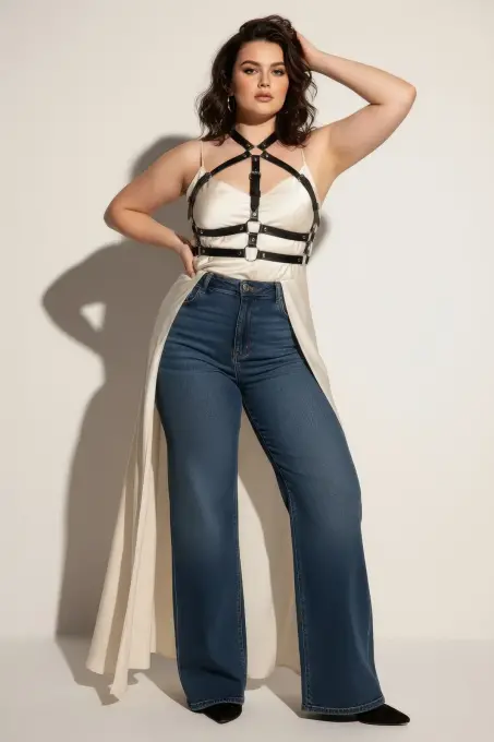 Büyük Beden Siyah Kadın Kemer Ayarlanabilir Deri Harness Vücut Aksesuarı - APFT218 - 4