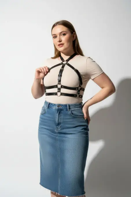 Büyük Beden Siyah Kadın Kemer Ayarlanabilir Deri Harness Vücut Aksesuarı - APFT218 - 5