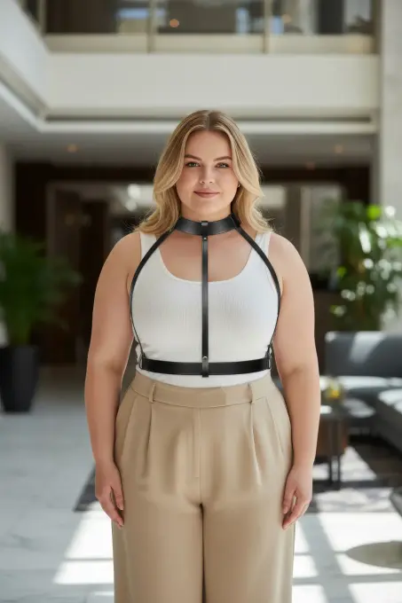 Büyük Beden Siyah Kadın Kemer Ayarlanabilir Deri Vücut Harness Aksesuarı - APFT653 - 1