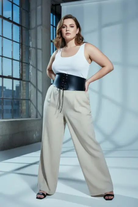 Büyük Beden Siyah Kadın Kemer Bağcıklı Korse Detaylı Elbise Kombin - APFT1127 - 4