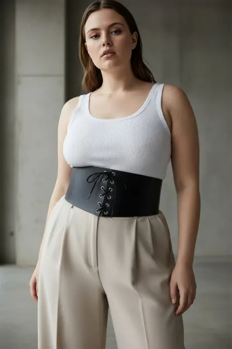 Büyük Beden Siyah Kadın Kemer Bağcıklı Korse Detaylı Elbise Kombin - APFT1127 - 5