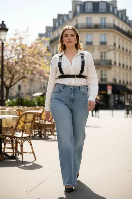 Büyük Beden Siyah Kadın Kemer Çok Tokalı Deri Harness Korse Tasarım - APFT529 - Angels Passion (1)