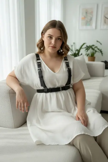 Büyük Beden Siyah Kadın Kemer Çok Tokalı Deri Harness Korse Tasarım - APFT529 - 3