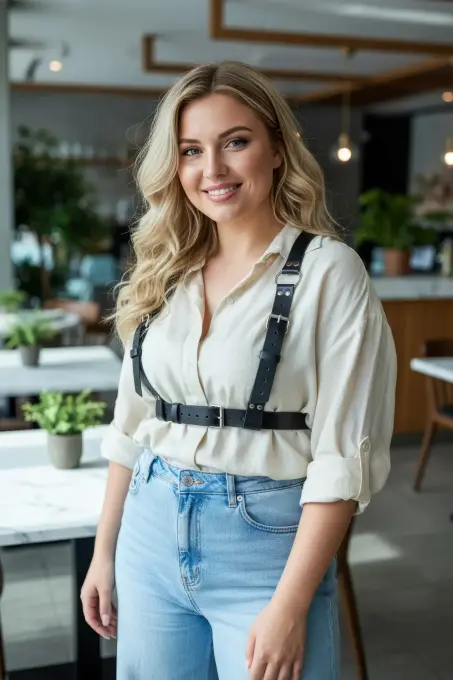 Büyük Beden Siyah Kadın Kemer Çok Tokalı Deri Harness Korse Tasarım - APFT529 - 5