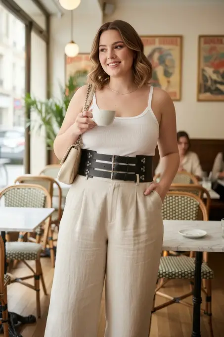 Büyük Beden Siyah Kadın Kemer Çoklu Tokalı Geniş Korsaj Model - APFT827 - 1