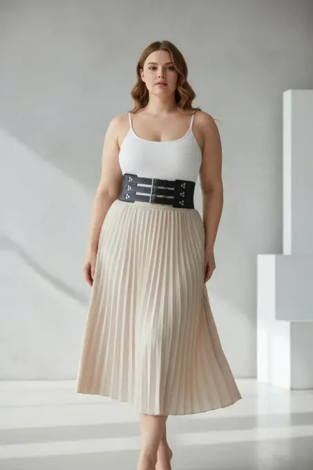 Büyük Beden Siyah Kadın Kemer Çoklu Tokalı Geniş Korsaj Model - APFT827 - 2