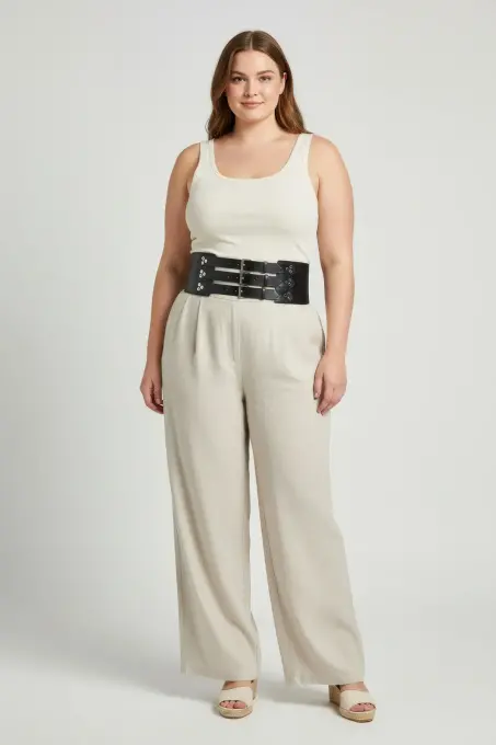 Büyük Beden Siyah Kadın Kemer Çoklu Tokalı Geniş Korsaj Model - APFT827 - 3