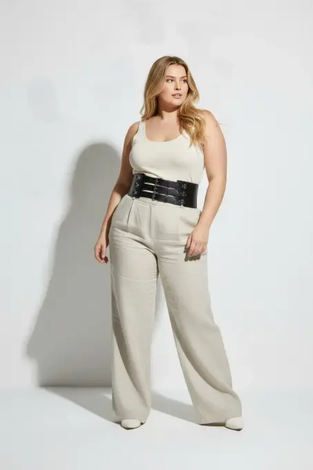 Büyük Beden Siyah Kadın Kemer Çoklu Tokalı Geniş Korsaj Model - APFT827 - 4