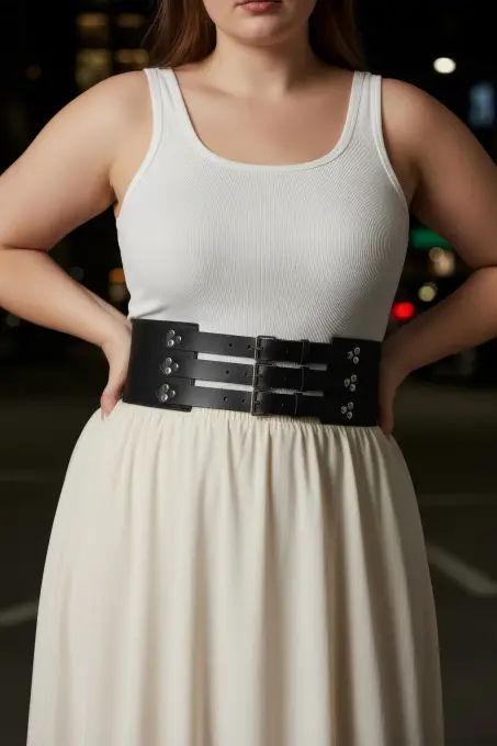 Büyük Beden Siyah Kadın Kemer Çoklu Tokalı Geniş Korsaj Model - APFT827 - 5