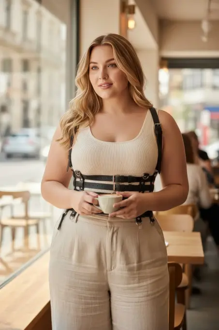 Büyük Beden Siyah Kadın Kemer Deri Body Harness Korse Stil - APFT630 - 1