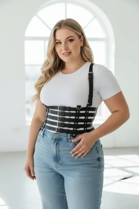 Büyük Beden Siyah Kadın Kemer Deri Body Harness Korse Stil - APFT630 - 3