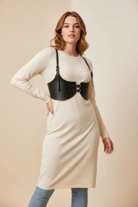 Büyük Beden Siyah Kadın Kemer Deri Harness Detaylı Şık Vücut Aksesuarı - APFT605 - Angels Passion (1)