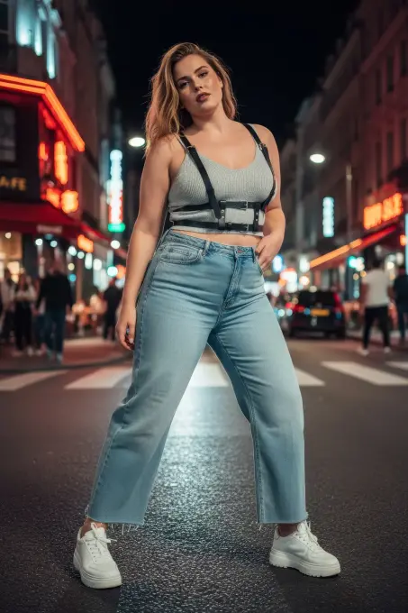 Büyük Beden Siyah Kadın Kemer Deri Harness Görünümlü Ayarlanabilir Vücut Aksesuarı - APFT941 - 3