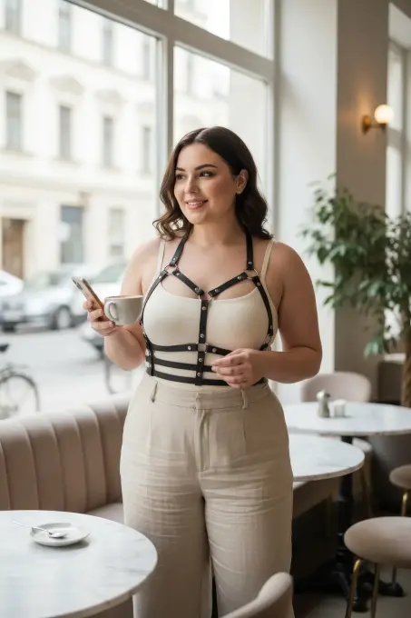 Büyük Beden Siyah Kadın Kemer Deri Harness Metal Detaylı - APFT760 - 1